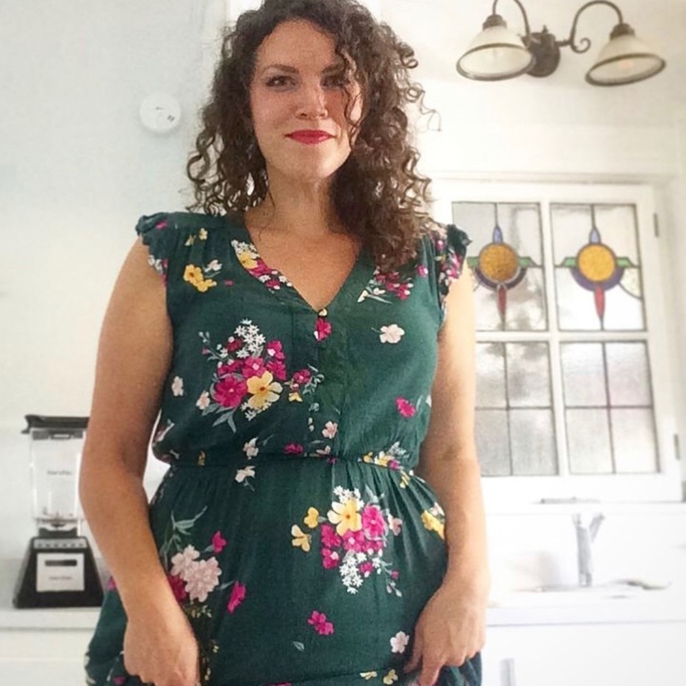 Old Navy | Size L | Green Floral Ruffle Sleeve Dress